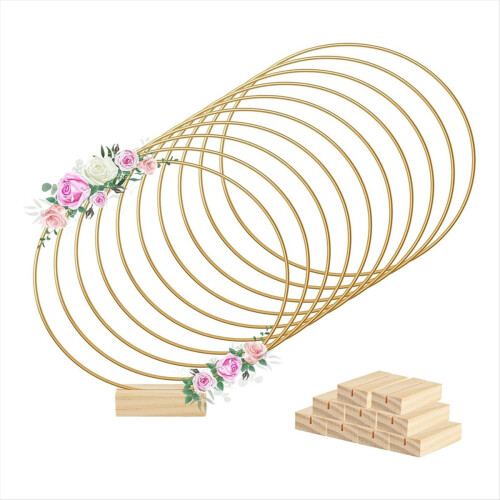 10 peças de 8 polegadas de tiras de centro de mesa de anel floral de metal 10 suportes de madeira