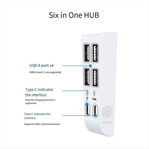 Για λεπτό 6-σε-1 USB 2.0 HUB Data Transfer Extender, λευκό 1