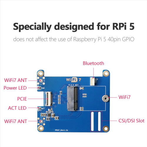 MPW7NA for 5 PCIE til M.2 E-nøkkel WiFi7-modul + 2 x antenne 1