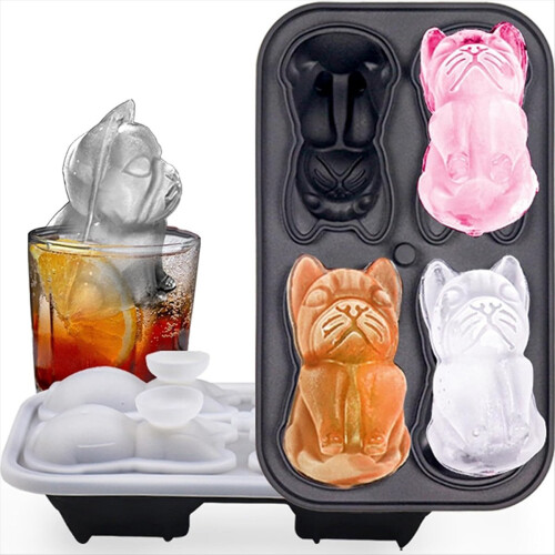 Bandeja de gelo com tampa - Bulldog francês 3D, moldes para cubos de gelo de 2 polegadas, B 2