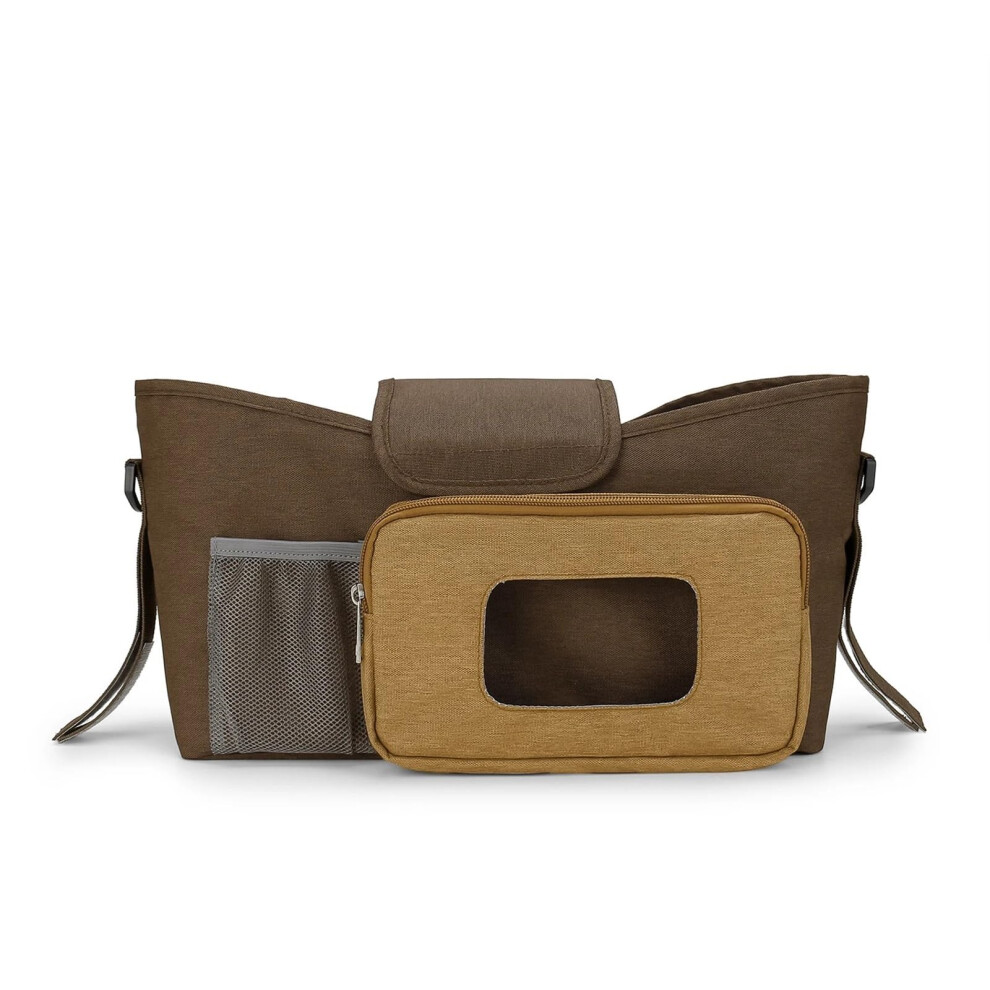 Stroller Bag Small Diaper Bag Stroller Organizer Insulated Cup Holder Shoulder Strap Outdoor Brown