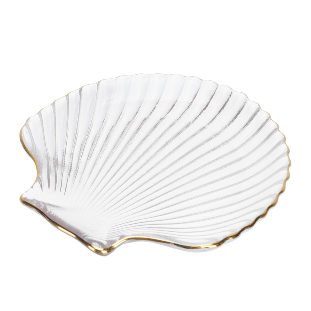 Crystal Glass Scallop Dessert Plate With Gold Rim Transparent Fruit Bowl Kitchen Dining Tableware Elegant Home Gift-image-OPC-PMD78MQ-NEW