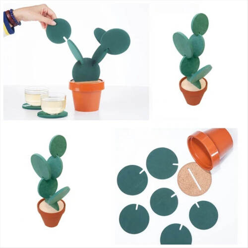 Cactus σουβέρ θερμομόνωσης DIY οικιακά επιτραπέζια σκεύη θήκη για φλιτζάνι καφέ 2