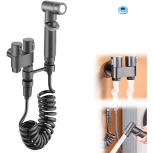 Toilet Faucet Splitter 2-Way 1-In-2-Out Dual Control Valve Handheld Bidet Sprayer Double-Handle For Toilet Silver Gray