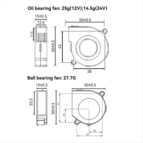 3D Printer Cooling Fan 12V, 5015 Turbo Blower, 2-Pin Connector