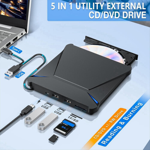 Extern DVD-enhet, USB 3.0 Typ-C, Bärbar CD-DVD-brännare 2