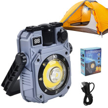 Magnetic Work Light Portable Solar LED Torch 5-Mode Rechargeable Grey For Camping Car Repair Workshop Home