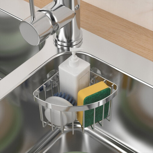 Dish Cloth Hanger Sponge Holder, Save Space Triangle 2-In-1 Sink Case 1