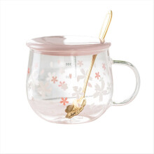 Taza de café de vidrio de 400 ml con tapa y cuchara
