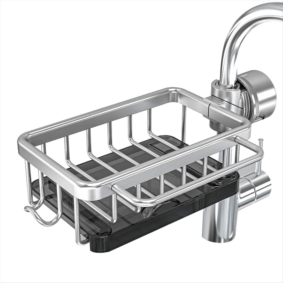 Sponge Holder Over Faucet Kitchen Sink Organizer, with Hook Silver-image-OPC-PMD7PSF-NEW