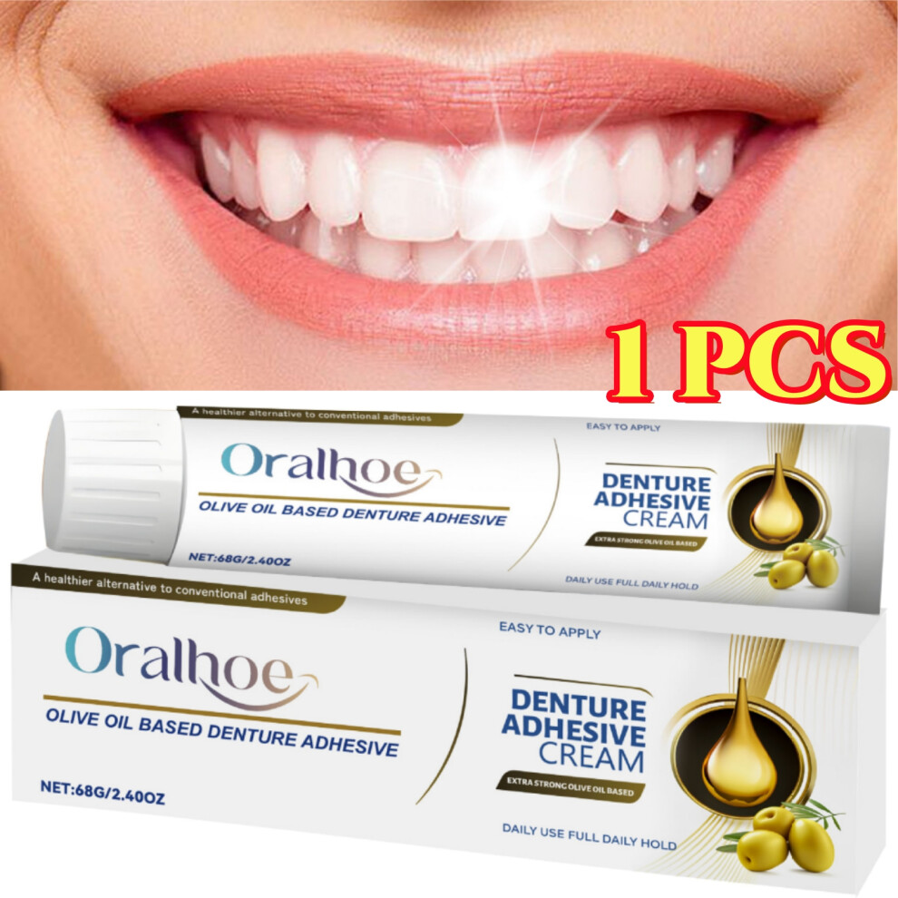 Olive Oil Based Denture Adhesive 68g - Long-Lasting, Strong Hold, Easy Application, Safe for All Dentures