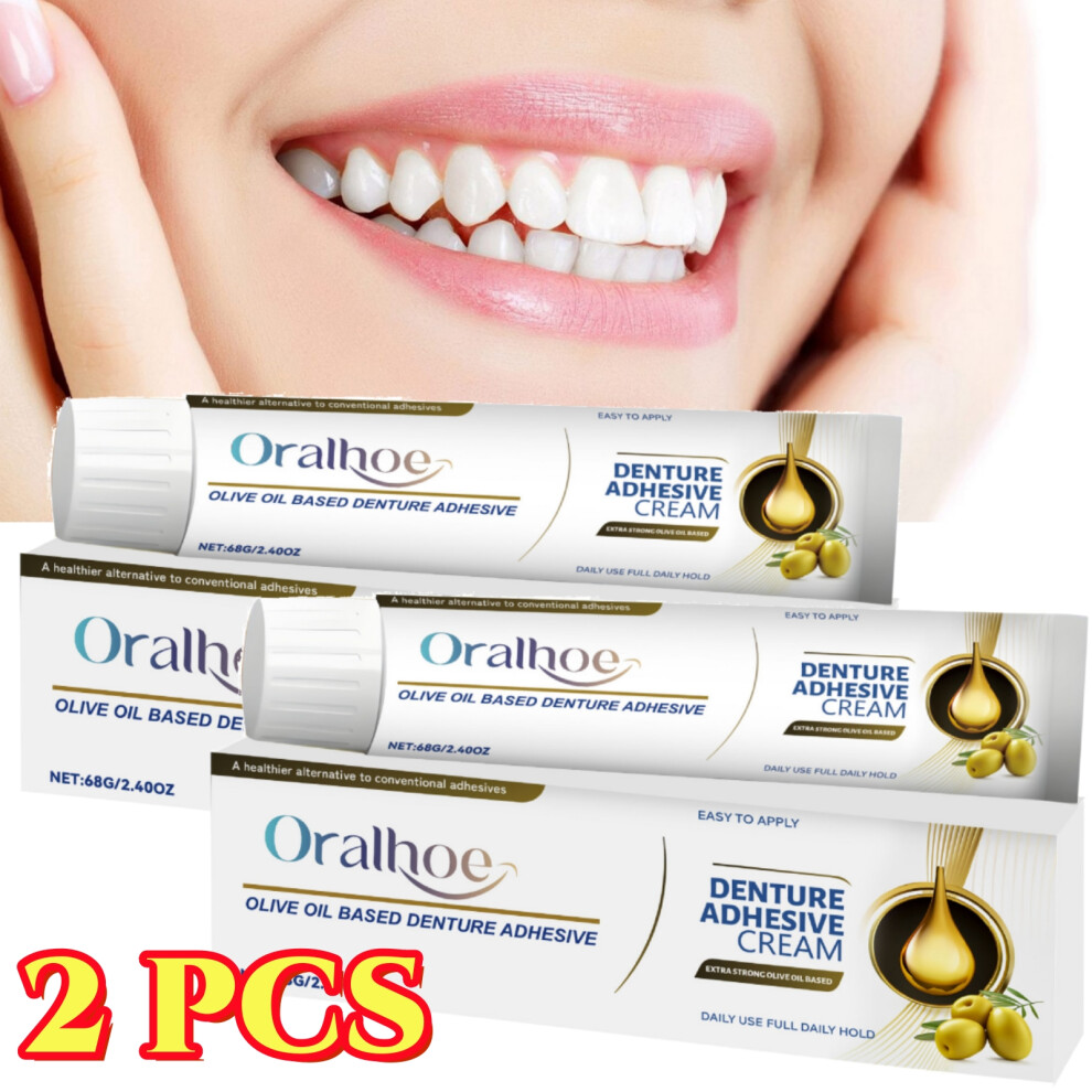 2X Olive Oil Based Denture Adhesive 68g - Long-Lasting, Strong Hold, Easy Application, Safe for All Dentures