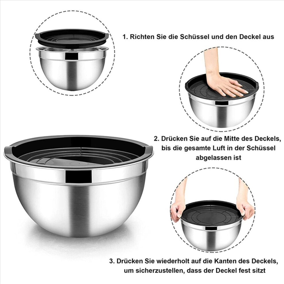 5 Pcs Mixing Bowl,Stainless Steel Stackable Salad Bowl with Airtight