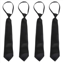 Herreslips i ensfarget svart polyester med glidelås Glatt slips med glidelås