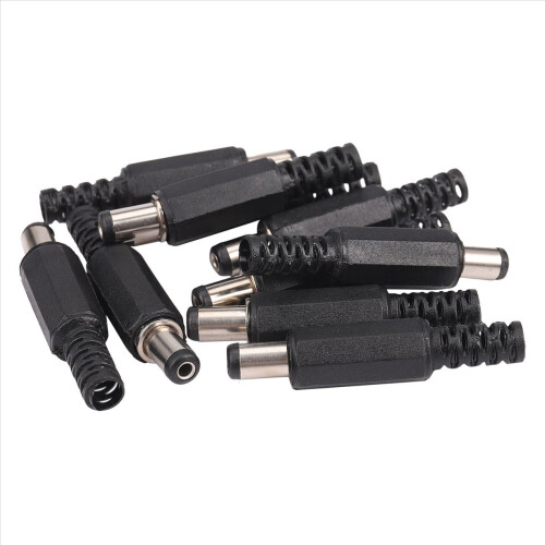 10 stk. 5,5 x 2,1 mm han-loddestik, lige stik, sort 1