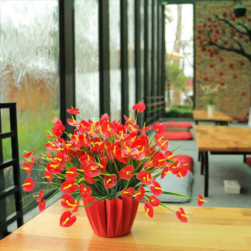 4 Bunches Artificial Fake Flowers Anthurium Plants Plastic Shrubs 2