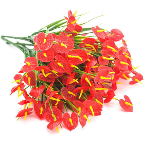 4 Bunches Artificial Fake Flowers Anthurium Plants Plastic Shrubs 1