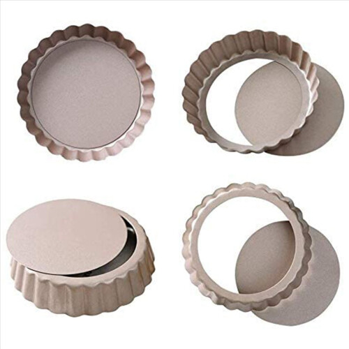 Forma para torta, fundo de forma para mini quiche de 4 polegadas, lata de carbono (pacotes com 4) 1