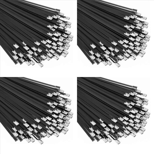Abraçadeiras de metal pretas, 100 peças, 11,8 polegadas, braçadeira de cabo de aço inoxidável 304