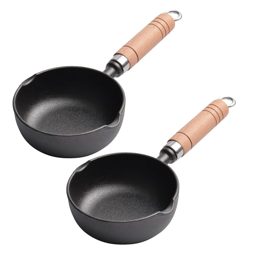 Non Stick Frying Pans 2 Pieces 11 cm Cast Iron Skillet Mini Omelette Pan Wooden Handle Induction Stove Compatible-image-OPC-PMD8G8J-NEW