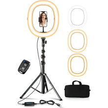 Folding LED Ring Light Kit with Tripod Stand and Carry Bag, 10-Inch Beauty Selfie Lighting for Makeup or Live Streaming