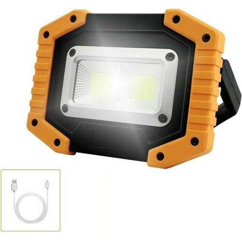 Rechargeable 30W LED Work Light, Portable COB Floodlight with 3 Modes and USB Charging