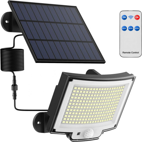 Solar Outdoor Light with Motion Sensor, 3 Lighting Modes, Remote Control, IP65 Waterproof, 5m Cable (1 Pack)