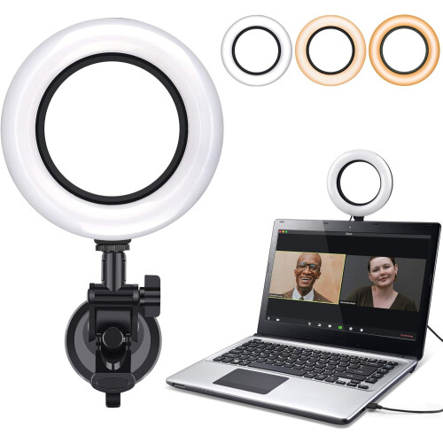 LED Video Conference Light, Dimmable 6500K Ring Light for Computer or Laptop, Remote Working, Zoom, Live Streaming