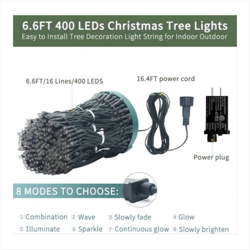 Christmas Tree Lights 16 Lines 8 Modes Christmas Lights EU Plug,A 2