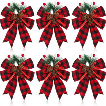 12PCS Christmas Black Red Bow Christmas Tree Decoration Bows