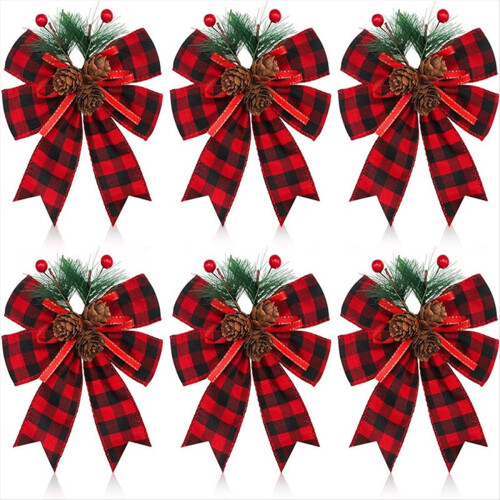 12PCS Christmas Black Red Bow Christmas Tree Decoration Bows