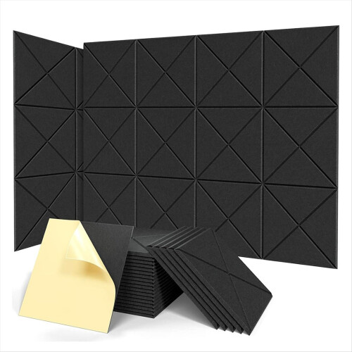 Pacote com 12 painéis acústicos, painéis de espuma à prova de som de 12x12x0,4 polegadas, pretos