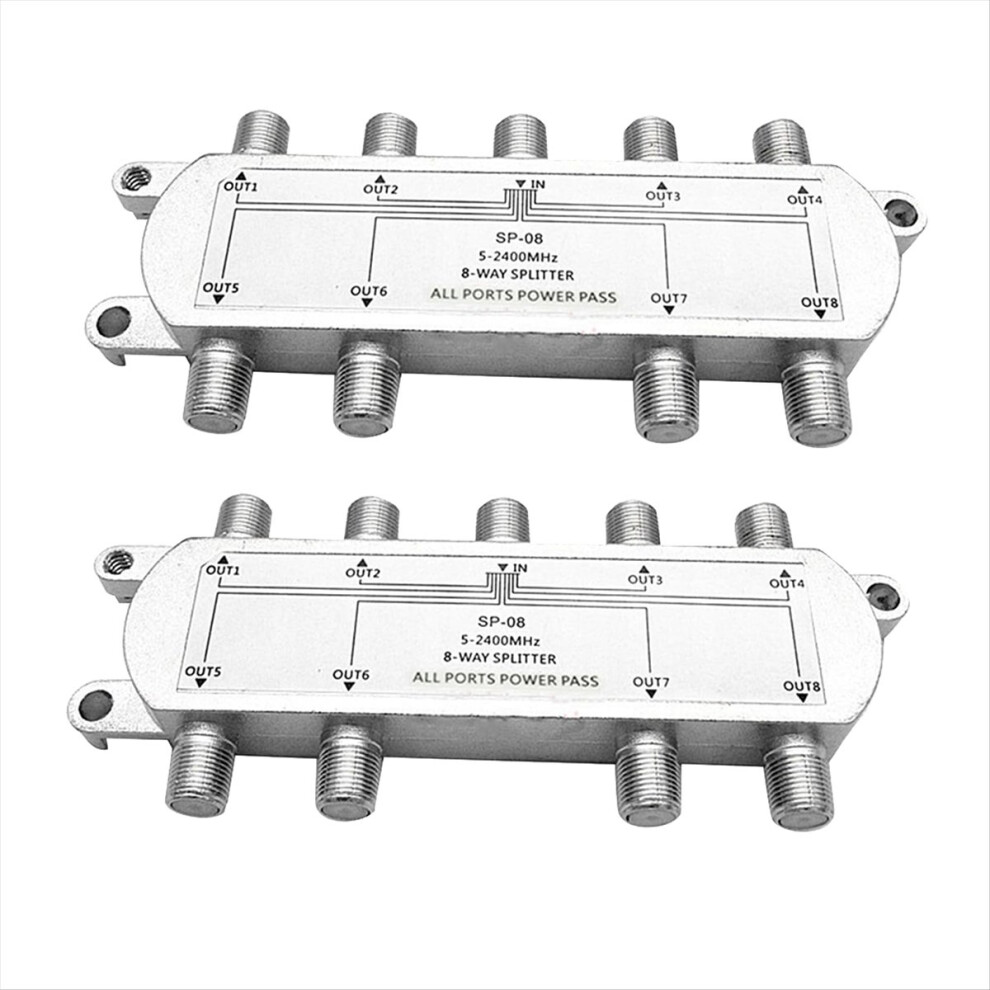 2Pcs Satellite 8 Way Coaxial Cable Splitter 5-2400Mhz F Type Plug 4712884933164