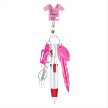 Bolígrafo portátil de enfermera con mosquetón retráctil y pergamino rosa