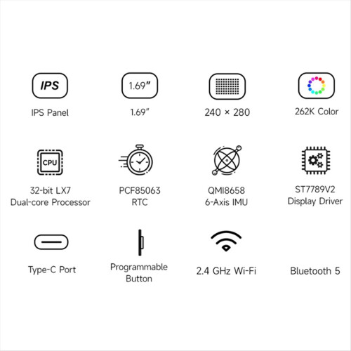 ESP32-S3 1,69 tommer LCD-displayudviklingskort 240x280 2
