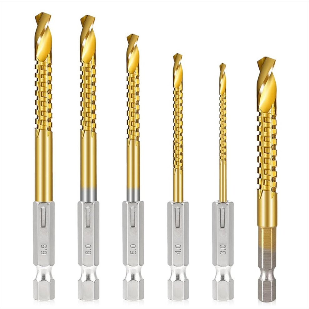 6Pcs Titanium Coated Hss Twist Drill Bits 4712884967251