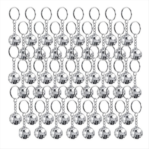 48Pcs Set Disco Ball Keychain Mirror Keyring Reflective Ball
