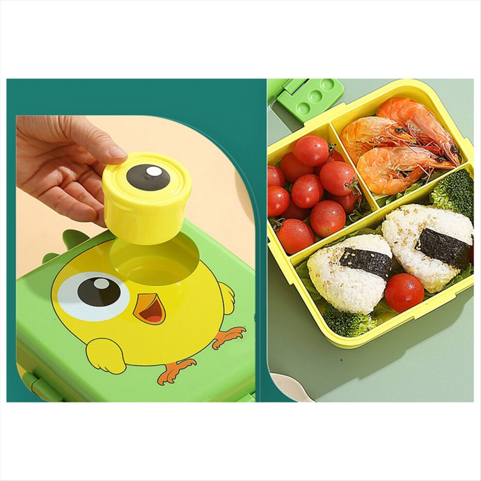 Green Lunch Box With Cutlery And Seasoning Box Divider,