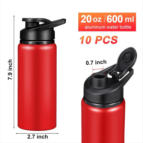 10 Pieces Water Bottle 600ml Reusable Bottles red 1
