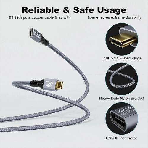 Prodlužovací kabel USB 4K, prodlužovací kabel typu C samec-samice, 0,25 m 1