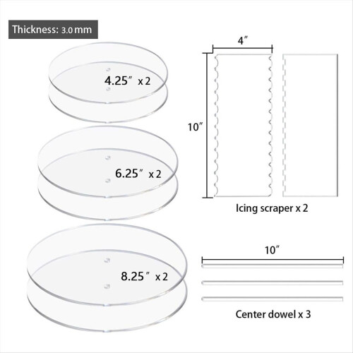 Acrylic Round Cake Disk Set,Acrylic Cake Discs Set,Comb Scrapers 2