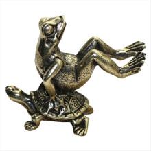 Statua in miniatura di tartaruga e rana in ottone anticato, decorazione da scrivania