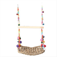 Brinquedos de balanço para pássaros com sinos, balanço de rede com plataforma de palha marinha para pássaros