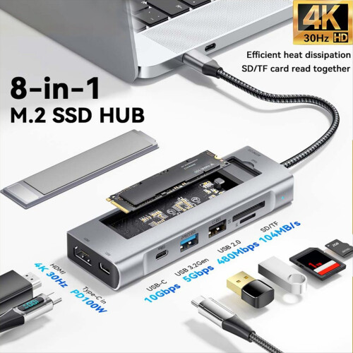 Eight in 1 USB HUB With Disk Storage Function M.2 USB C Dock Station 1