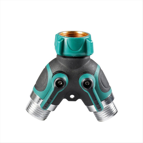 Conector Y para torneira de 2 vias e 3/4 pol. com válvula de corte, B
