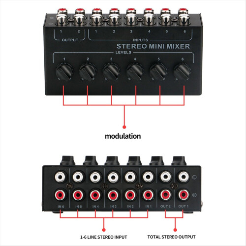 6 Channels Passive Stereo Mixer Mini Audio Mixer for Live Studio 1
