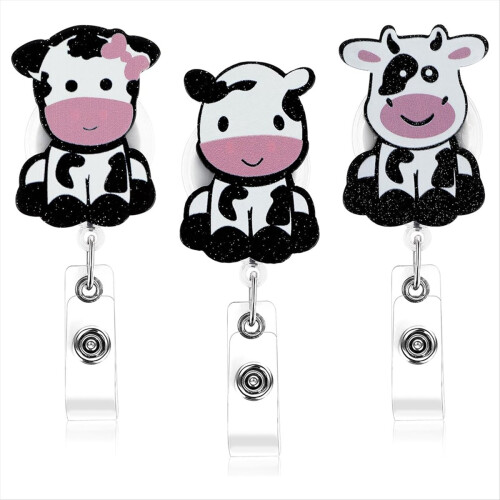 3 clips retráctiles para carrete de insignia de vaca