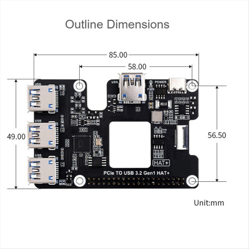 Til 5 PCIe til USB 3.2 Gen1 HAT PCIe til USB HUB USB-porte 2