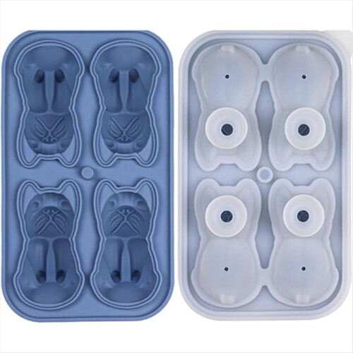 Bandeja de gelo com tampa - Bulldog francês 3D, moldes para cubos de gelo de 2 polegadas, B
