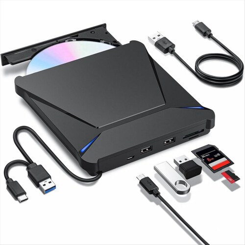 External DVD Drive, USB 3.0 Type-C, Portable CD DVD Burner 1